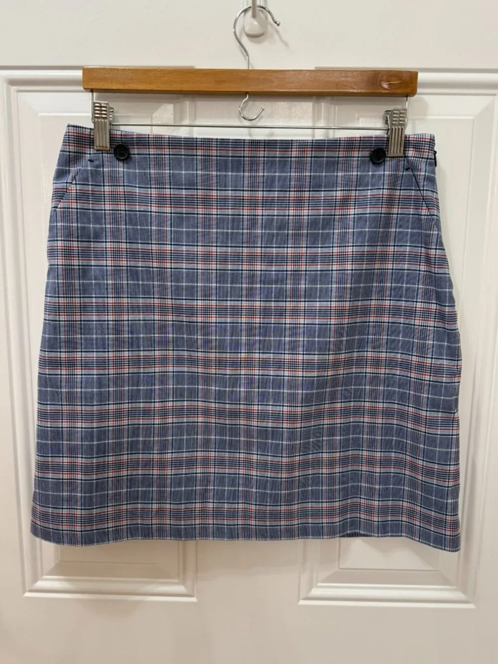 Riley & Rae Plaid A-Line Skirt Navy Red Light Blue Size 10